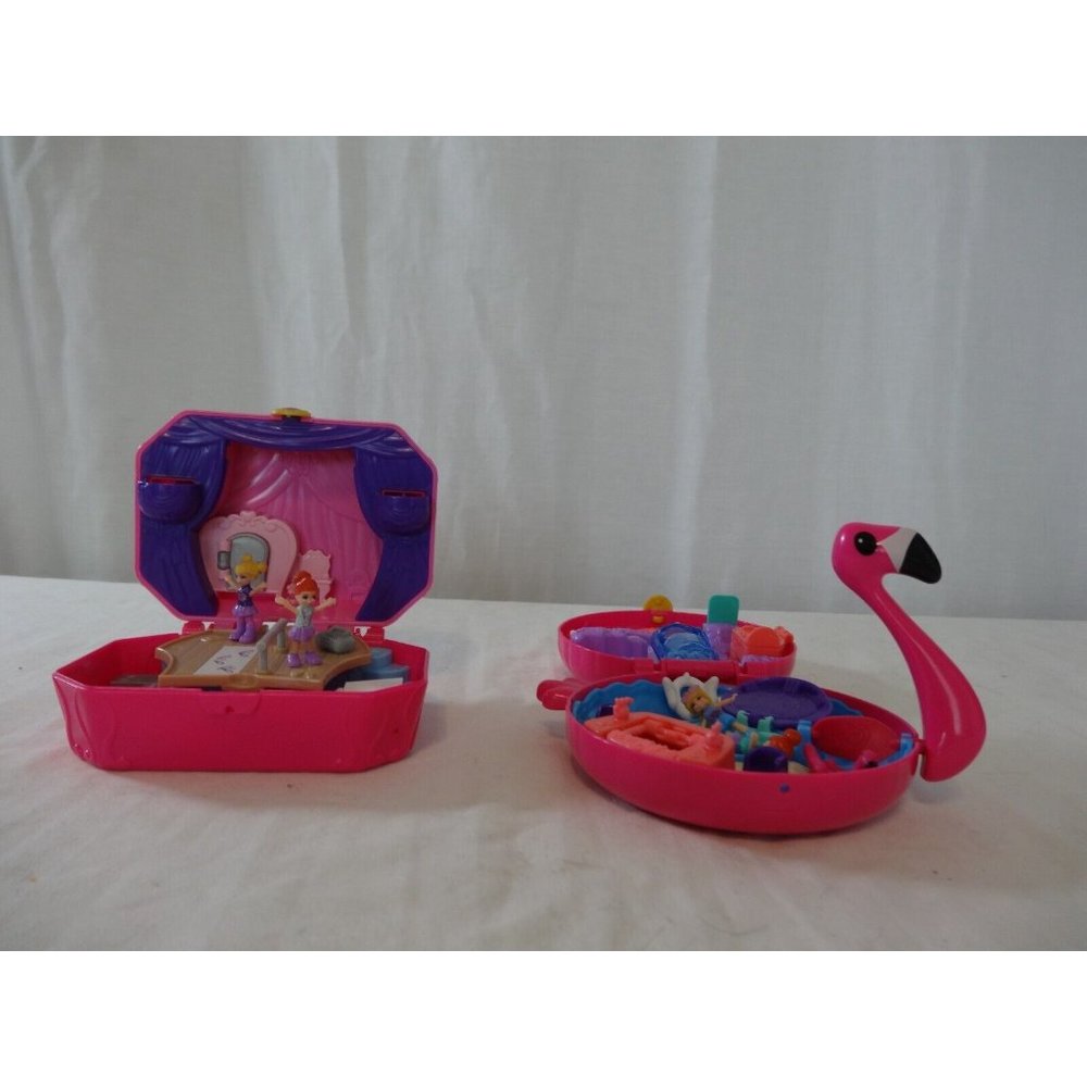 Polly Pocket Tiny Twirlin Music Box 2018 Pink Ballerina Theater  + Pink Flamingo